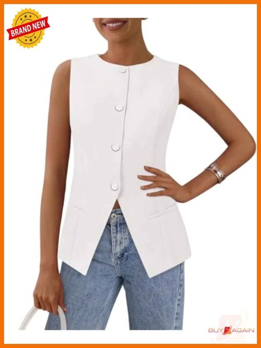Women Sleeveless Suit Vest Blazer Button Down Work Tops Office Business Casual - Picture 1 of 6